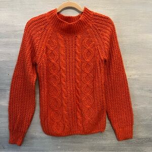 Love by‎ Chesley Orange Crewneck Cable Knit Sweater Small Good Condition